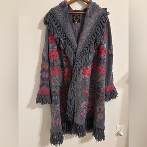 Johnny Was Biya Gray Embroidered Hooded Duster Sweater